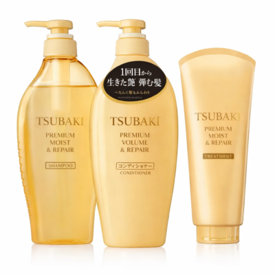 Shiseido Tsubaki Premium Volume & Repair shampoo conditioner treatment white background